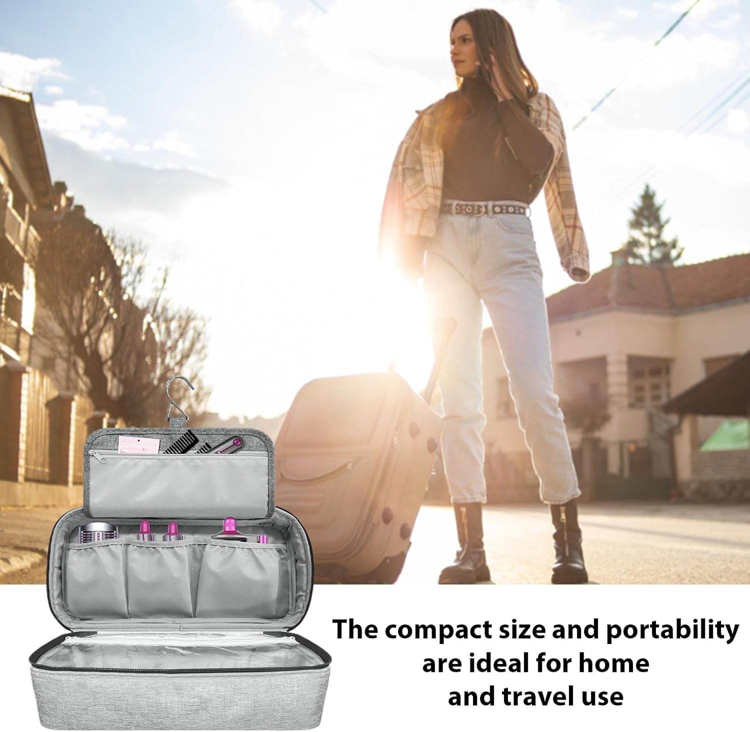 Hair Dryer Travel Case | Curling Iron Carry Pack | with Stainless Large Capacity Hook Hair Tool Travel Bag - for Women Lady Mother Girlfriend Female image number 3