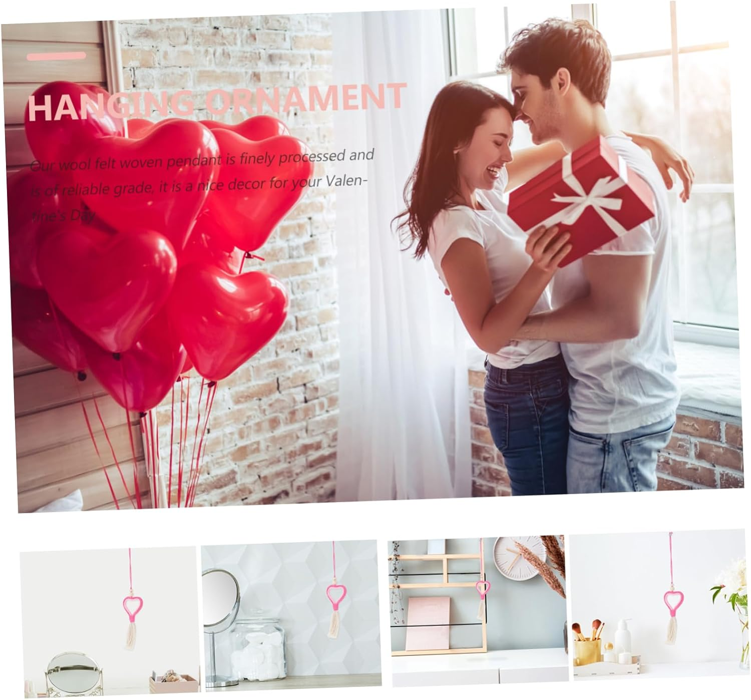 Mikinona Valentine Wool Felt Hanging Pendant Heart Tassel Ornament Pink Romantic Decoration for Home Party Valentine'S Day image number 4
