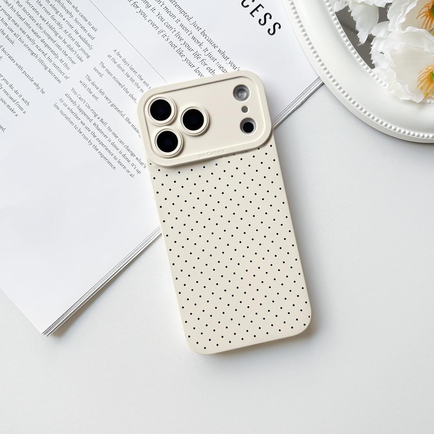 NITITOP Compatible with Iphone 17 Pro Case Cute Little Polka Dot Aesthetic Pattern for Women Girls Men Stylish Full Camera Soft Silicone Shockproof More Protection Cover - White image number 6