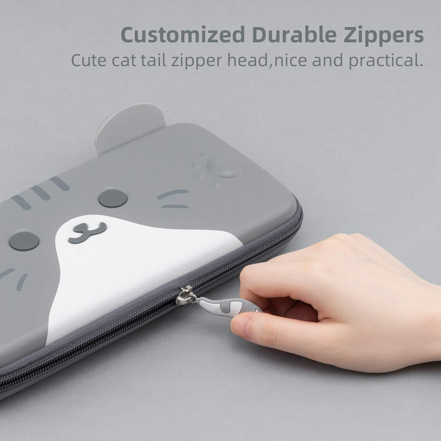 Geekshare Cat Ears Carry Case Compatible with Switch - Portable Hardshell Slim Travel Carrying Case Fit Switch Console & Game Accessories (Grey) image number 3