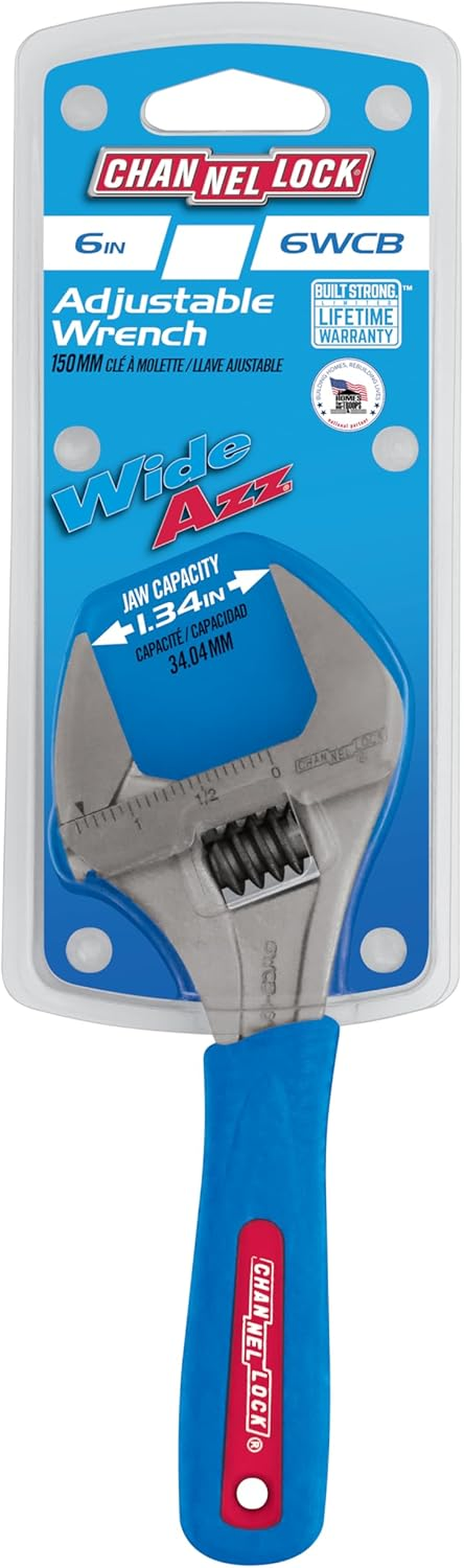 Channellock 6WCB Wideazz Adjustable Wrench with Code Blue Grips, over 1-3/8-Inch Opening 6-Inch Overall Length image number 2