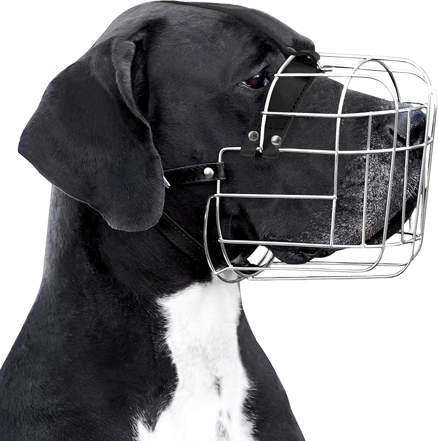 Bronzedog Metal Wire Basket Dog Muzzle Great Dane Mastiff Leather Adjustable Muzzles for Large Dogs (XL) image number 4