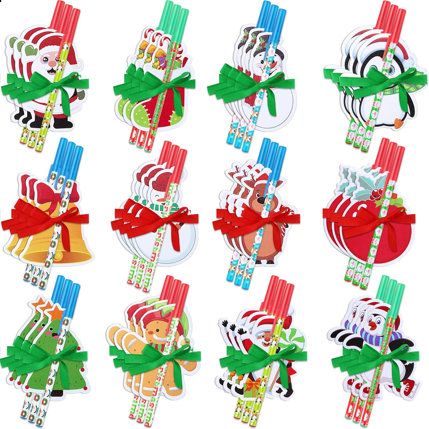 Cholemy 36 Sets Christmas Notepad Holiday Ballpoint Pens with Ribbon Winter Holiday Theme Sticky Note Set Christmas Pens for Kids Stationery Gift Goodie Bag Fillers Classroom Reward (Cute Style) image number 3