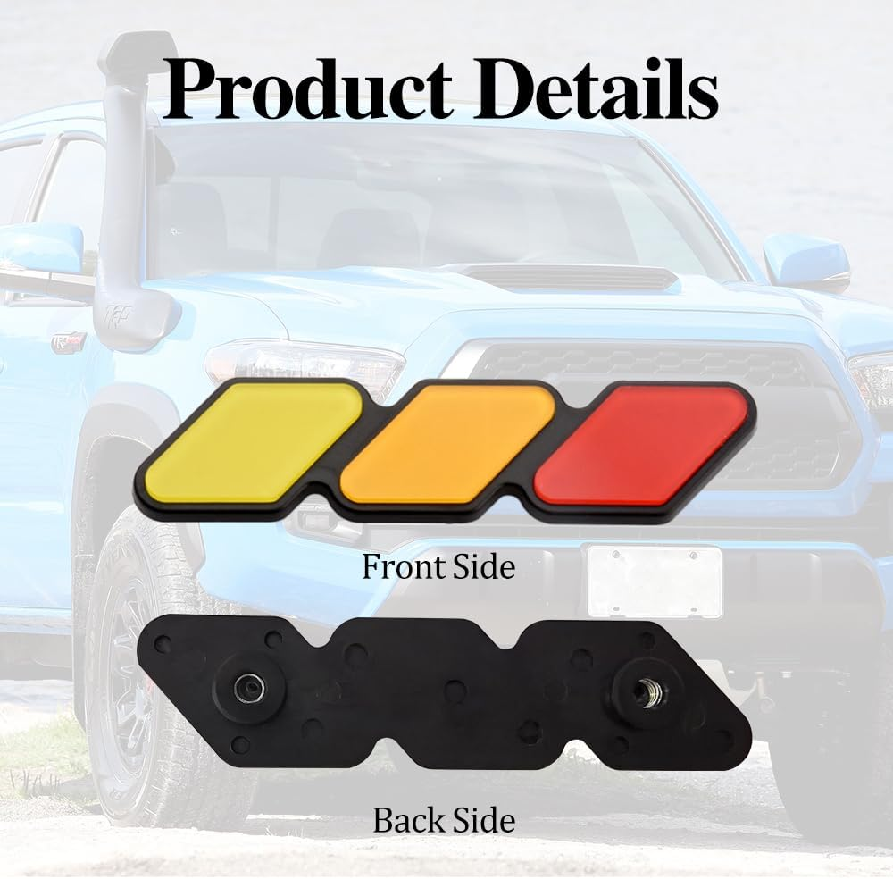 TRD 3-Color Upgrade Emblem, Grille Insert Trims, Tri-Color Badge Car Decoration Accessories Fit for Tacoma 4Runner Tundra Sequoia Rav4 Highlander (Yellow Orange Red)