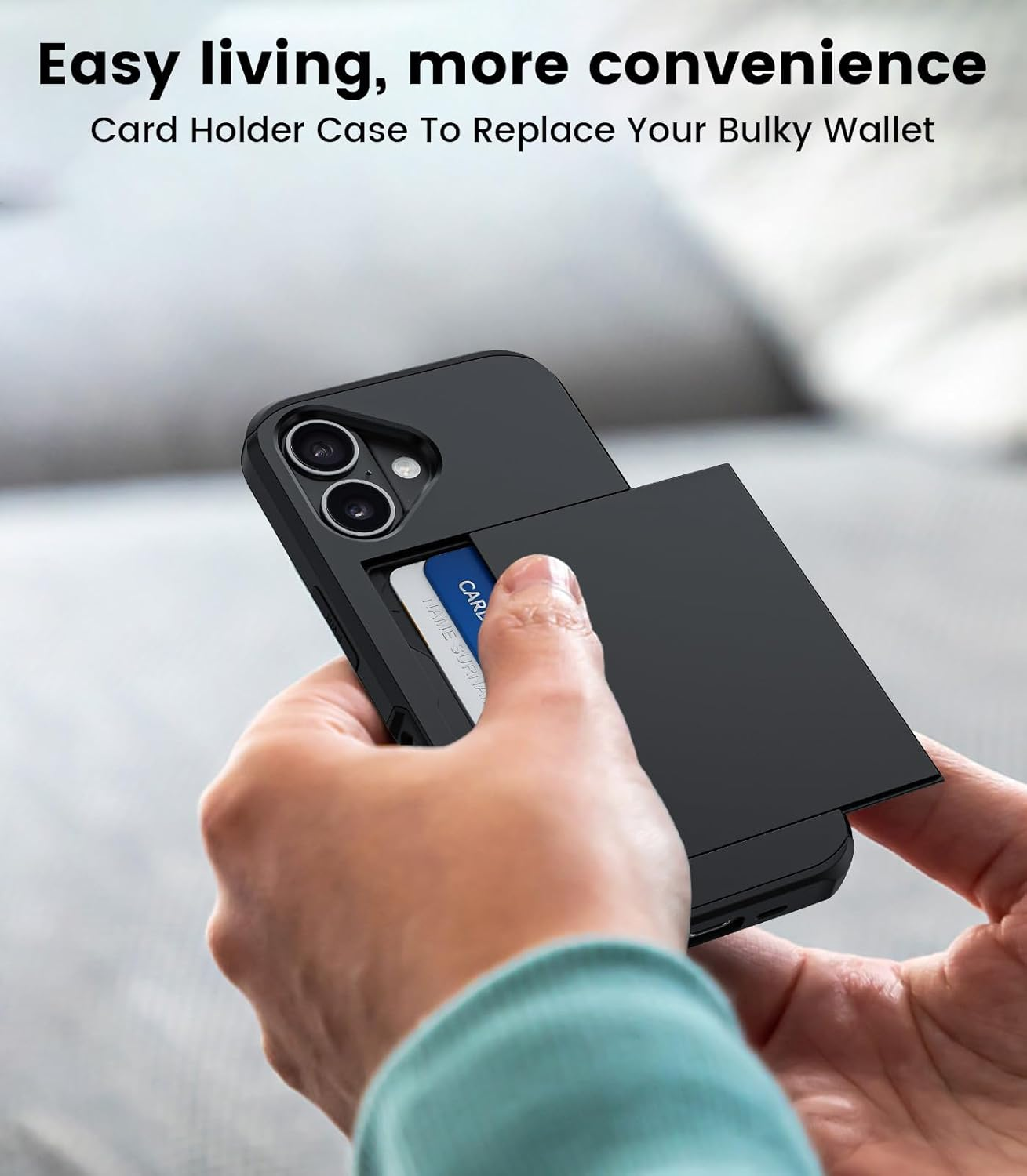 Nicekool Case for Iphone 15 with Card Slot, Silicone TPU Case Card Case Shockproof Armor Protective Bumper Mobile Phone Case Heavy Duty Cove Wallet Case, Black image number 1