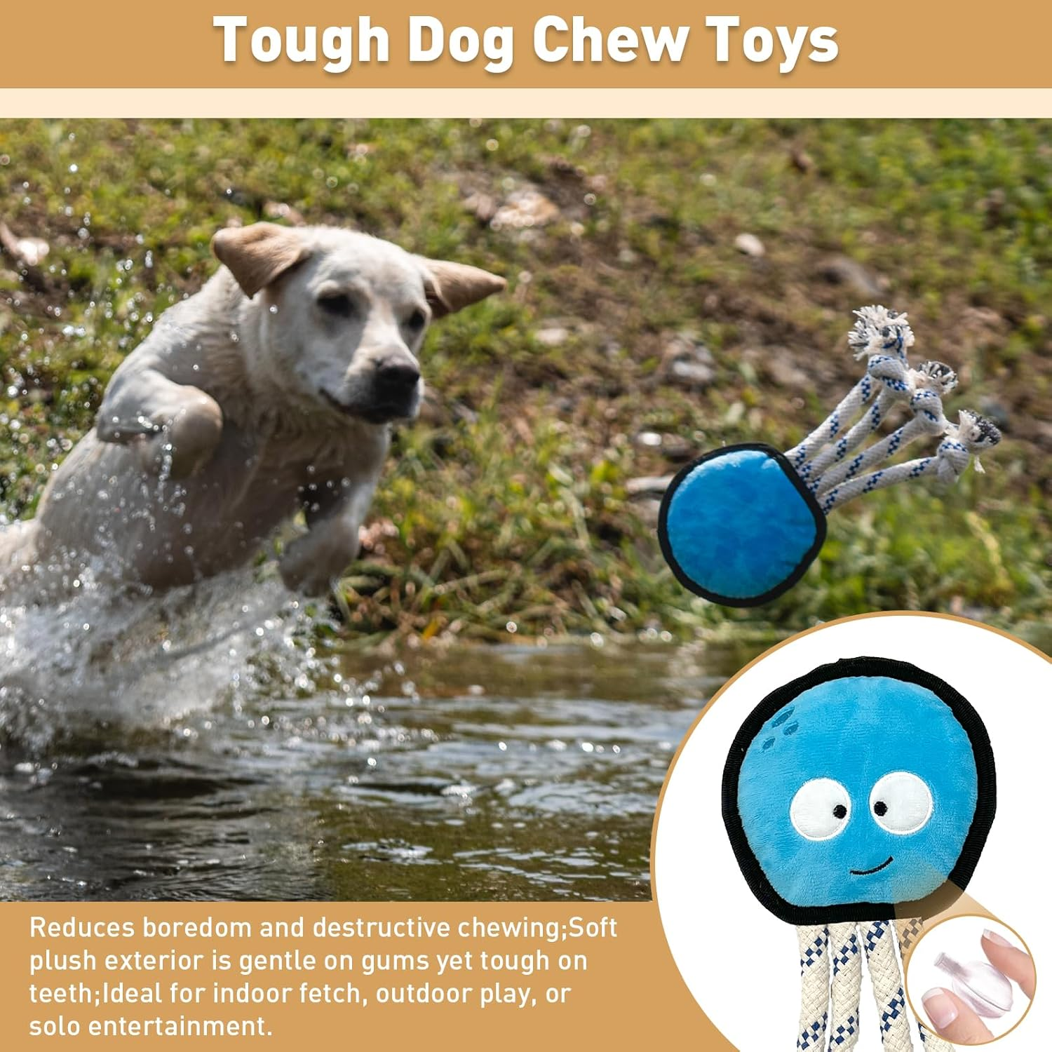 Duuclume Dog Squeak Toys,Tug of War Plush Dog Chew Toys,Knotted Rope for Teeth Cleaning & Boredom Buster for Aggressive Chewers Medium to Large Pets image number 4