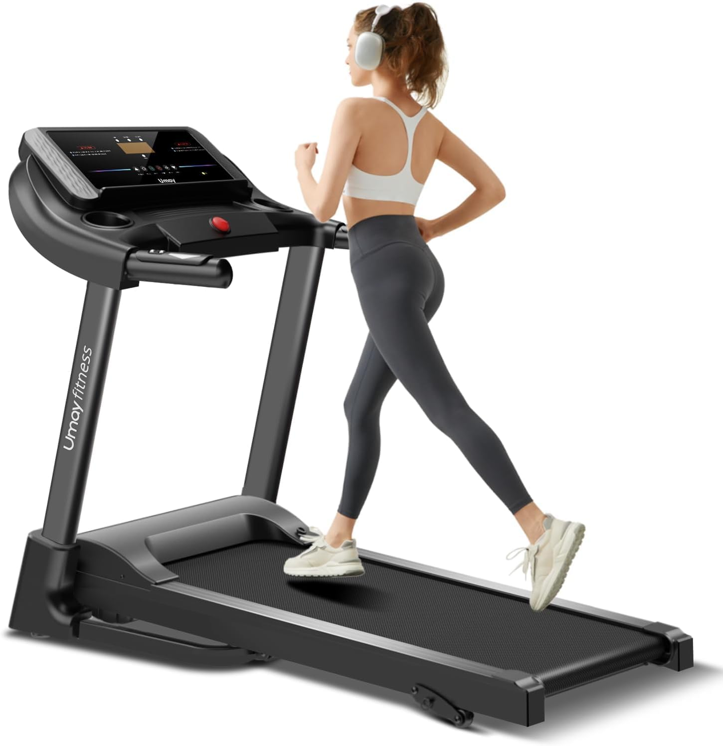 UMAY Fitness Home Auto-Folding Incline Treadmill with Pulse Sensors, 3.0 HP Quiet Brushless, 8.7 MPH, 300 Lbs Capacity image number 4