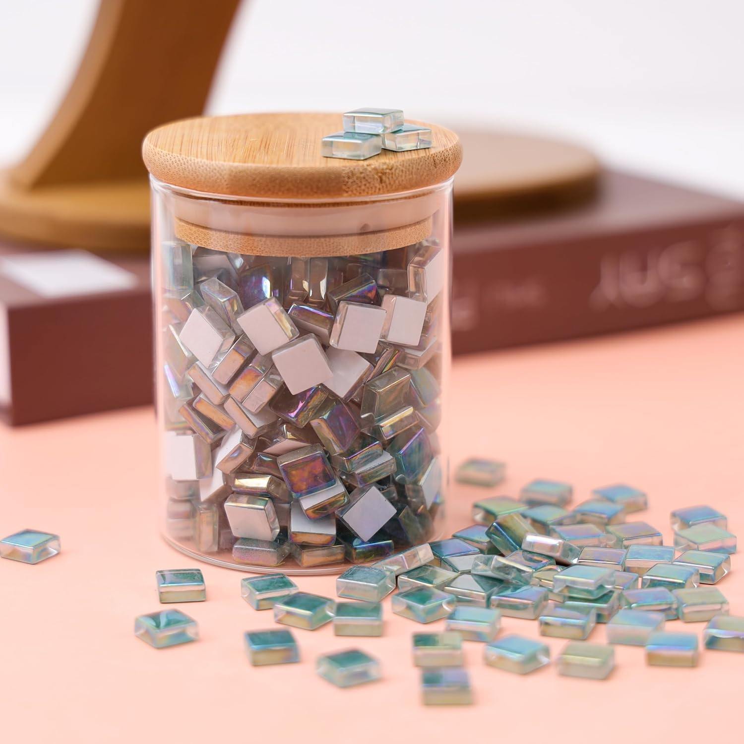 Iridescent Glass Mosaic Tiles for Crafts Bulk Square Blue Mosaic Pieces 160Pcs Flat Mirror Glass Tile Kits for Adults DIY Handmade Craft Jewelry Art Decoration Kit - Navy Blue image number 7