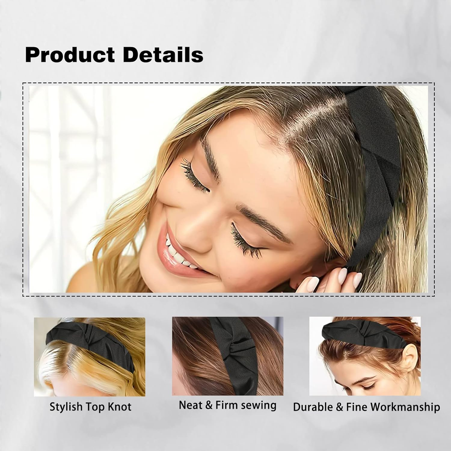 Women'S Headband with Shimmering Braided Surface in Ruffle Look Headband Wide Headband Girls Soft Hair Gentle Comfortable Black - Black image number 6