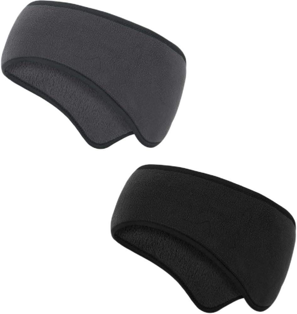 Ear Warmers Headband, 2 Pack Earmuff Headband Fleece Earmuffs Running Headband Winter Ear Covers Moisture Wicking Sweatband Ski Sport Headband for Men & Women (Black,Dark Grey, One Size) image number 2