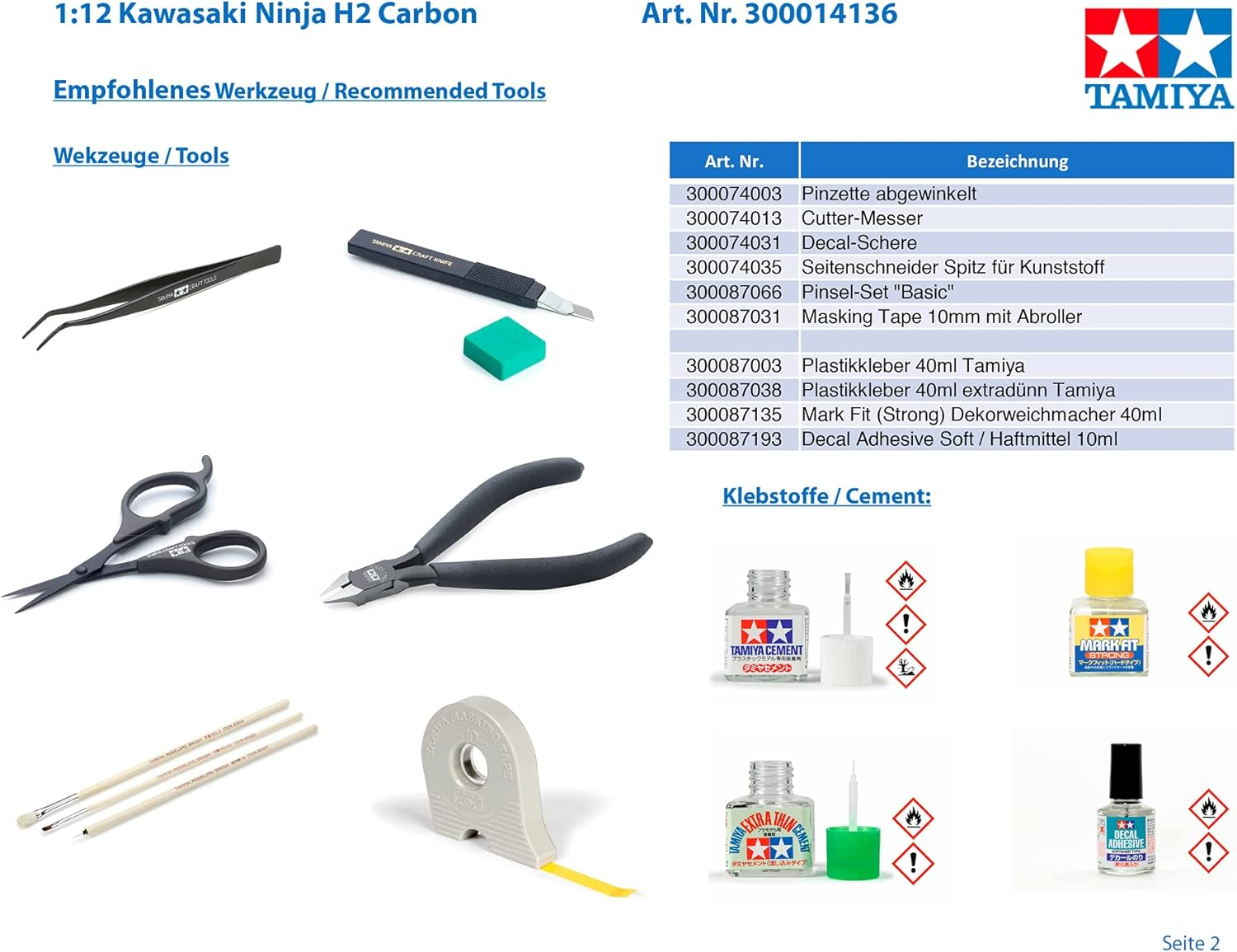 Tamiya 1:12 Scale Kawasaki Ninja H2 Carbon Model Kit image number 4