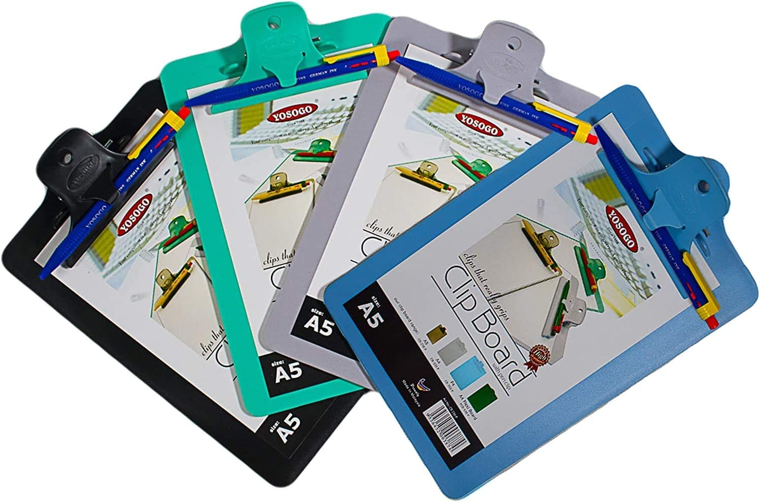 Yosogo A5 (6X9") Size Plastic Clipboard &ndash; 2 Pack with Handy Pen Holder & Pen &ndash; Holds up to 40 Sheets &ndash; Portable 6X9 Inch Size &ndash; Durable Plastic &ndash; Writing, Office, Stationary, School Supplies Set image number 3