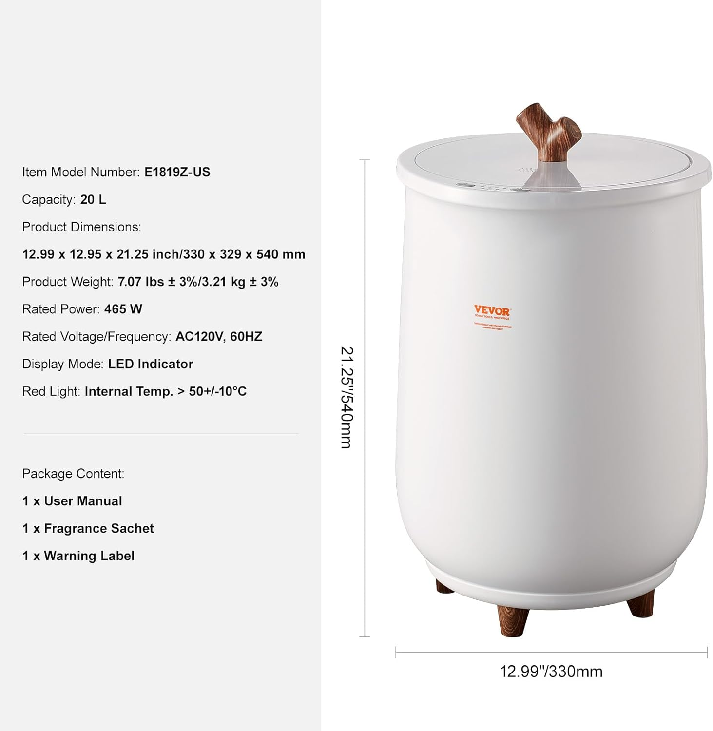 VEVOR Towel Warmer Bucket, 20L Large Towel Warmer for Bathroom, Auto Shut off Towel Heater with 4-Level Timer Fits up to Two 40"X70" Oversized Towels, Bathrobes, Blankets, ETL & FCC Certified image number 6