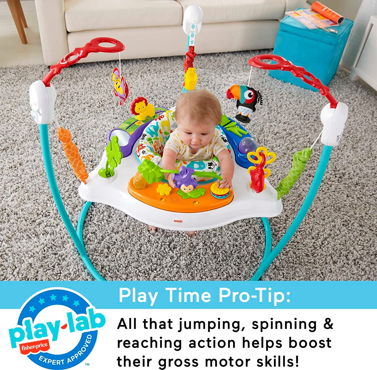 Fisher-Price Baby Bouncer Animal Activity Jumperoo with Music Lights Sounds and Developmental Toys for Infants