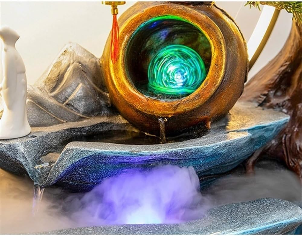 Outdoor Fountain Rockery Flowing Water Fountain Circulating Fish Pond Landscape Decoration Office Courtyard Wealth Attraction Floor(Black) image number 2