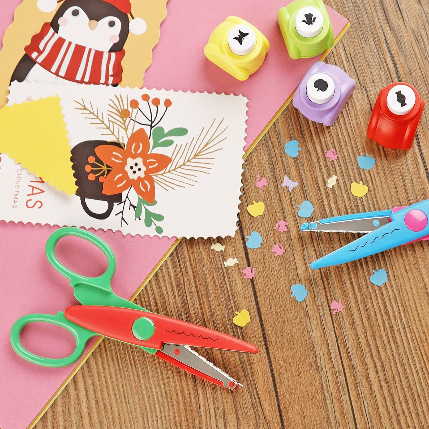 Decorative Scissors for Kids - Craft Set with Various Interesting Patterns, Safe and Smooth Cutting - 6 Scrapbook Scissors and 6 Paper Punches, Set of 12, Funny and Colorful image number 6