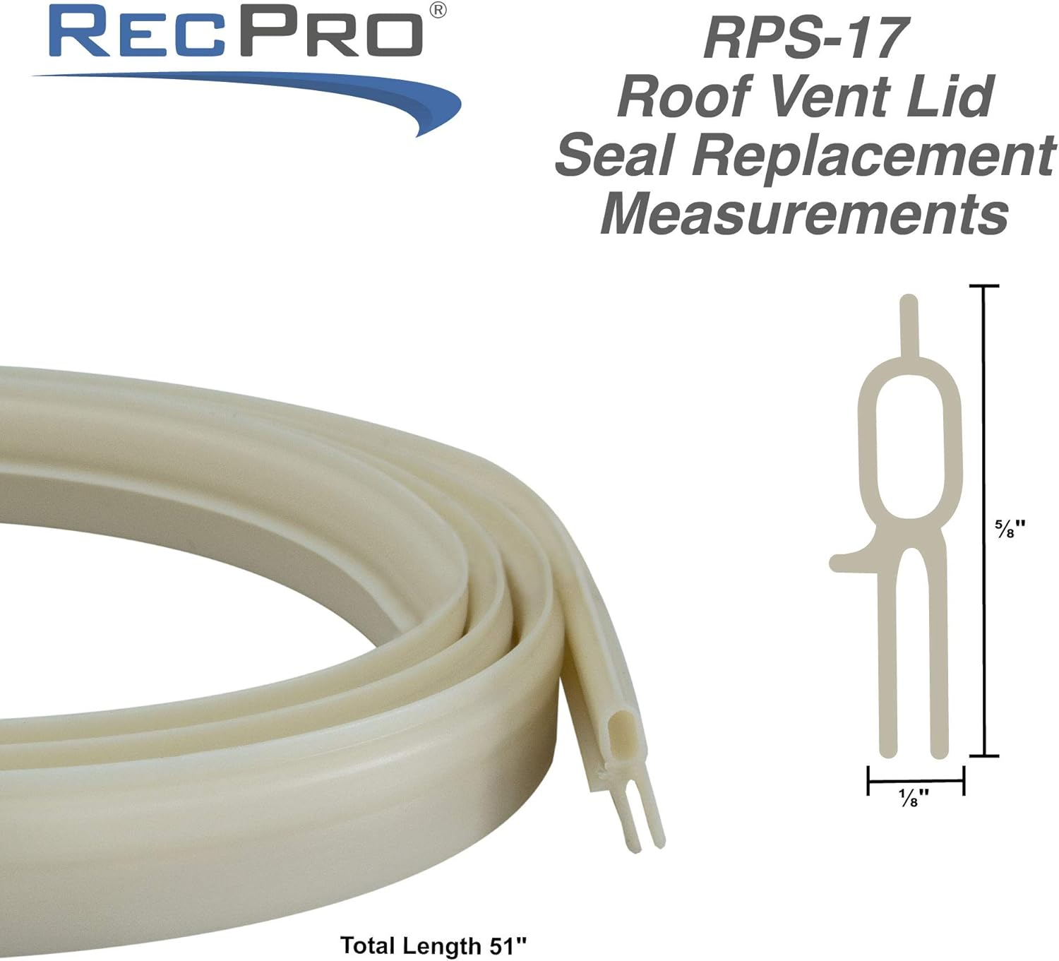 Recpro White Vinyl RV Roof Vent Seal 51" Replacement for Ventline, Hengs and Camco Roof Vents Made in America (1 Pack) image number 3