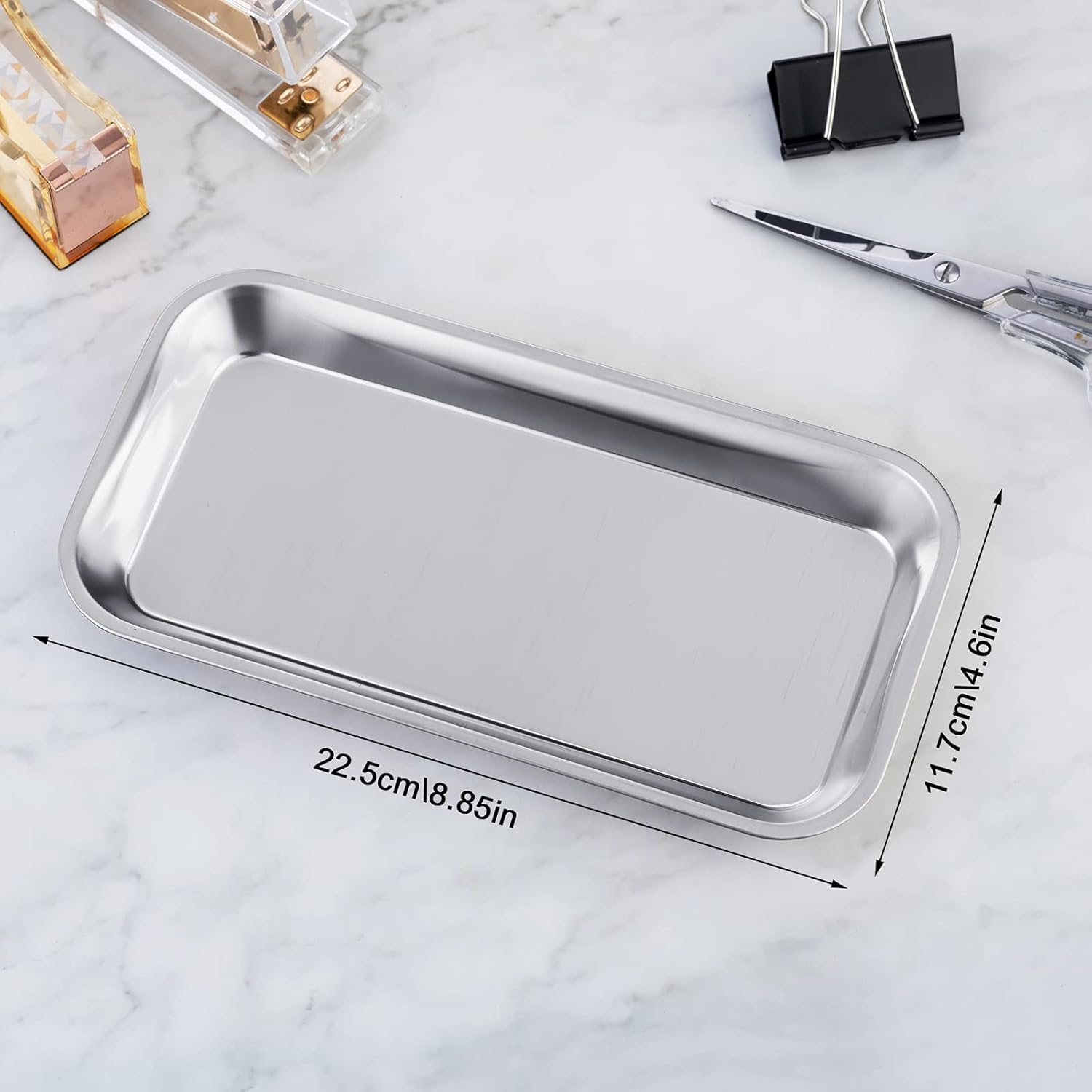 4 Pack Small Surgical Tray, 201 Stainless Steel Tray with Seamless Trays and Moderate Edge Height for Lab Dental Tattoo Piercing Instruments Organizer image number 5