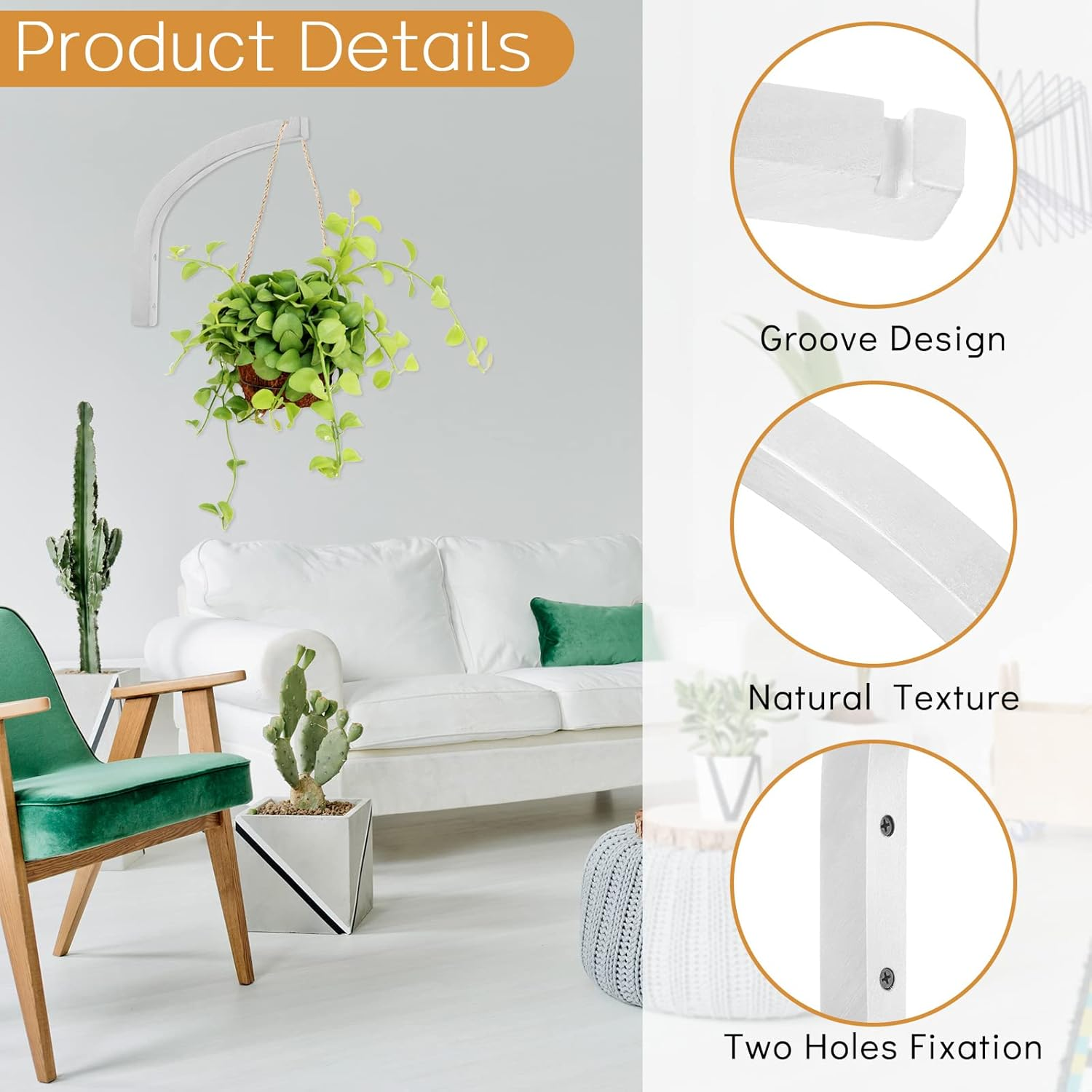 Juexica 4 Pcs Plant Hanger Wooden, 8 Inch Hanging Plant Hooks for Indoors and Outdoor, Wall Mounted Hanging Hook Brackets for Planters Lanterns Wind Chimes and Bird Feeders Patio Decor(White) image number 2