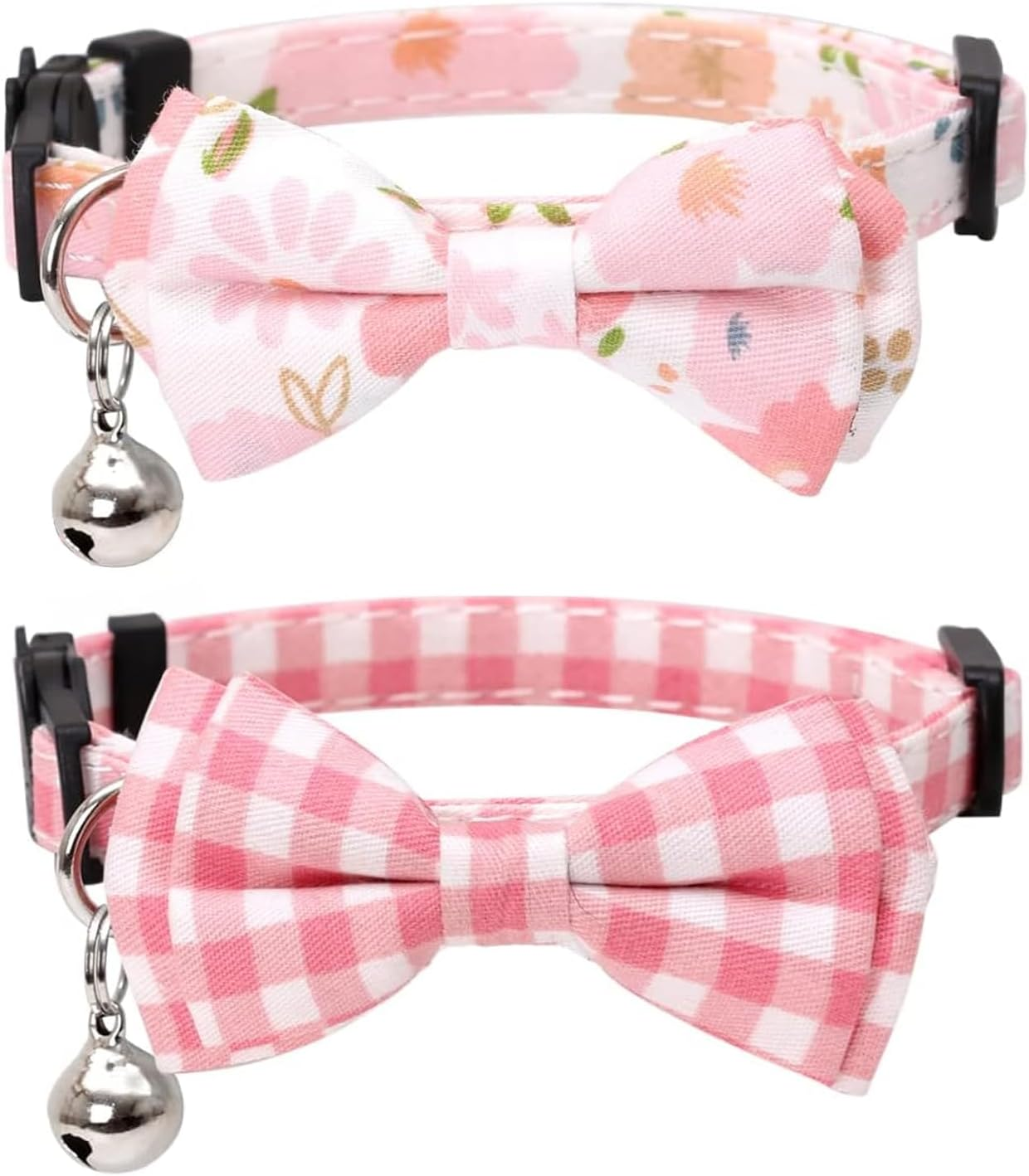 2 Cat Collar with Bell, Breakaway Safety Collar, Adjustable Cotton Fabric Cat Collar with Movable Bow Tie, Compatible with Small Dogs, Cute and Soft Design for Cats - CRFY