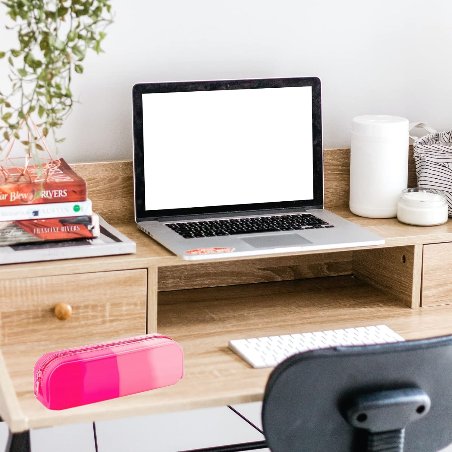 Minimaliving Pencil Case,Colorful Silicone Waterproof Pencil Pouch Aesthetic Lightweight&Portable Pen Bag Stylish Small Office Supplies for Adults,Women and Men(Pink) - Pink image number 2