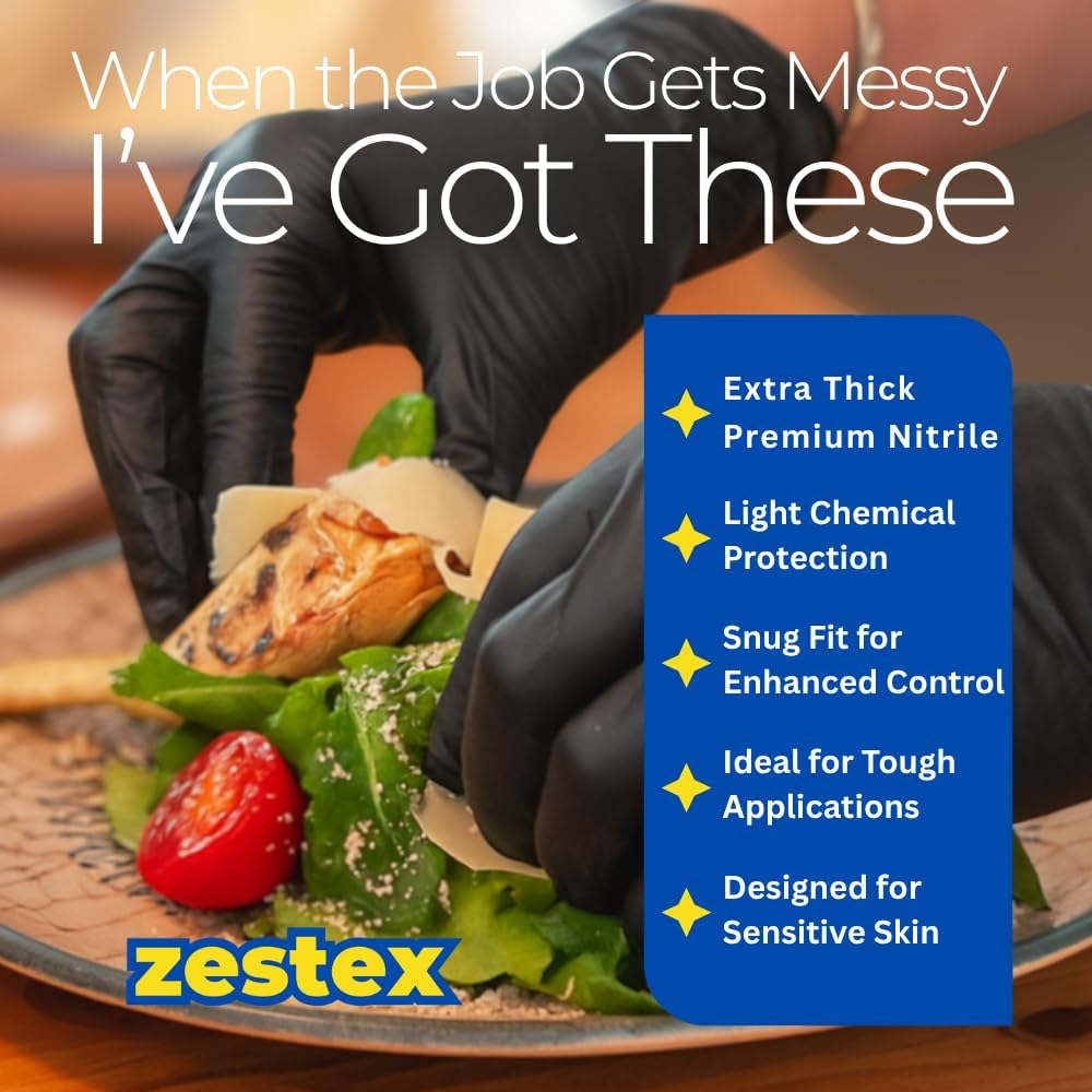 Nitrile Heavy Duty, Latex-Free & Powder-Free, Non-Sterile Food Safe Extra Strong Disposable Glove, Black, Medium, Case/100 image number 3
