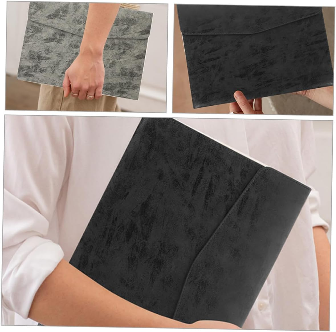 Parliky 2Pcs Faux Leather Document Organizer Bag File Pouch for Office School Travel Storage for Documents Cards and More Black Grey