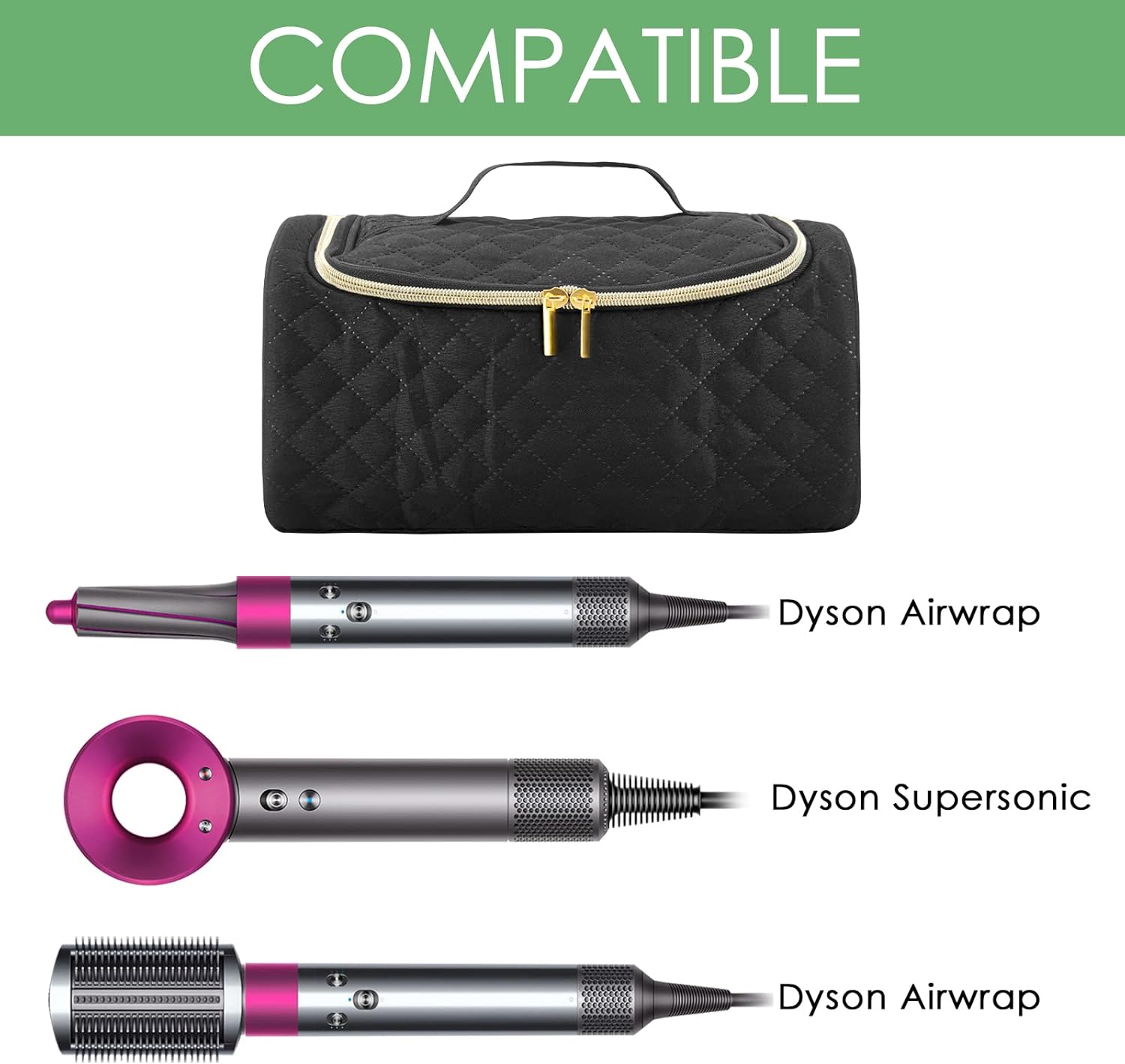 Linkidea Travel Carrying Case Compatible with Dyson Airwrap Styler, Portable Hanging Hair Dryer Storage Case with Side Mesh Pockets, Hair Dryer Accessories Organizer (Black), Black, M image number 1