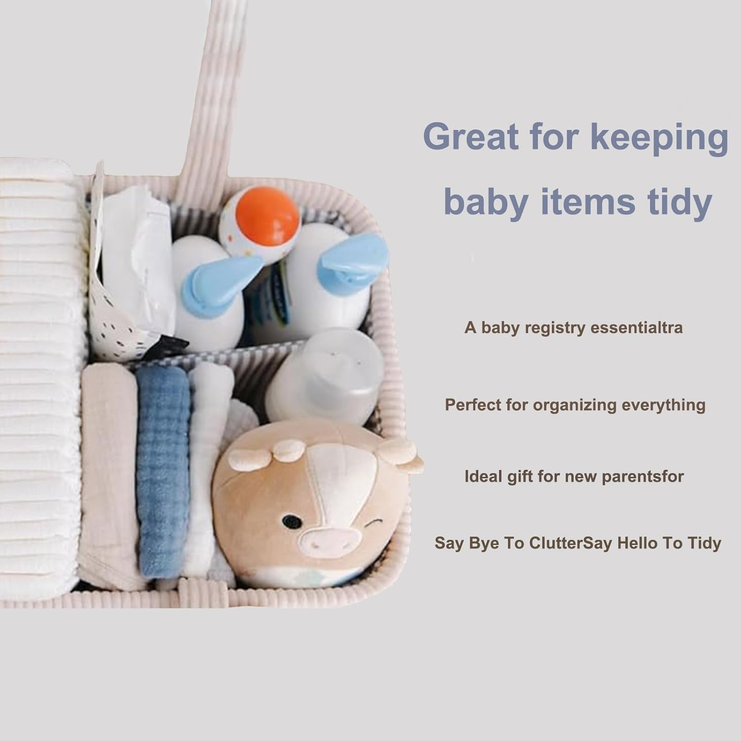 ZOTIKA Baby Nappy Caddy Diaper Caddy Organizer, Baby Storage Basket for Diapers and Wipes, with Removable Inserts Nursery Storage Basket, Baby Shower Basket, 38 X25 X18 CM (Beige)