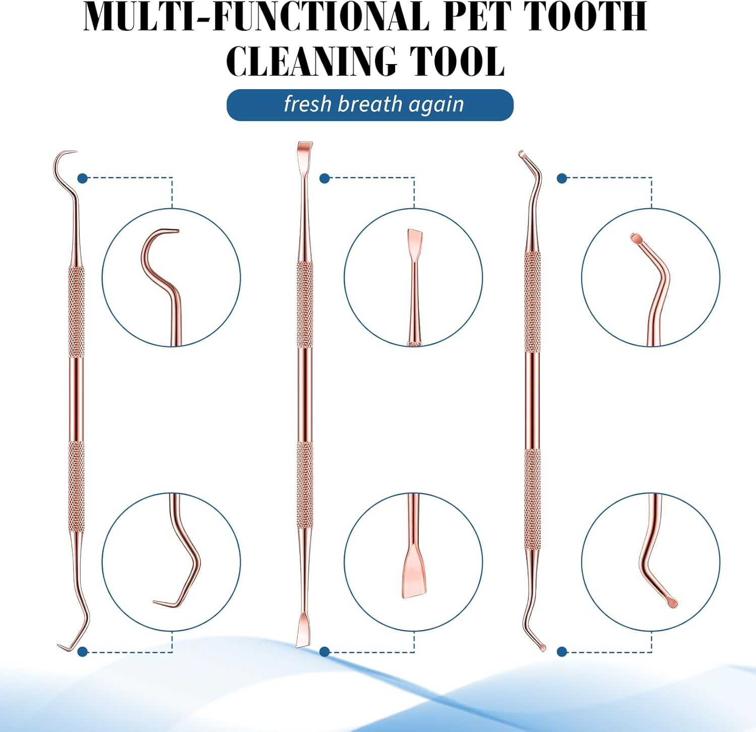 Hotop 3 Pieces Dog Dental Tooth Scaler and Scraper Stainless Double Headed Tarter Removing Tool Scraper Pet Teeth Cleaning Tools for Dog and Cat (Rose Gold) image number 2