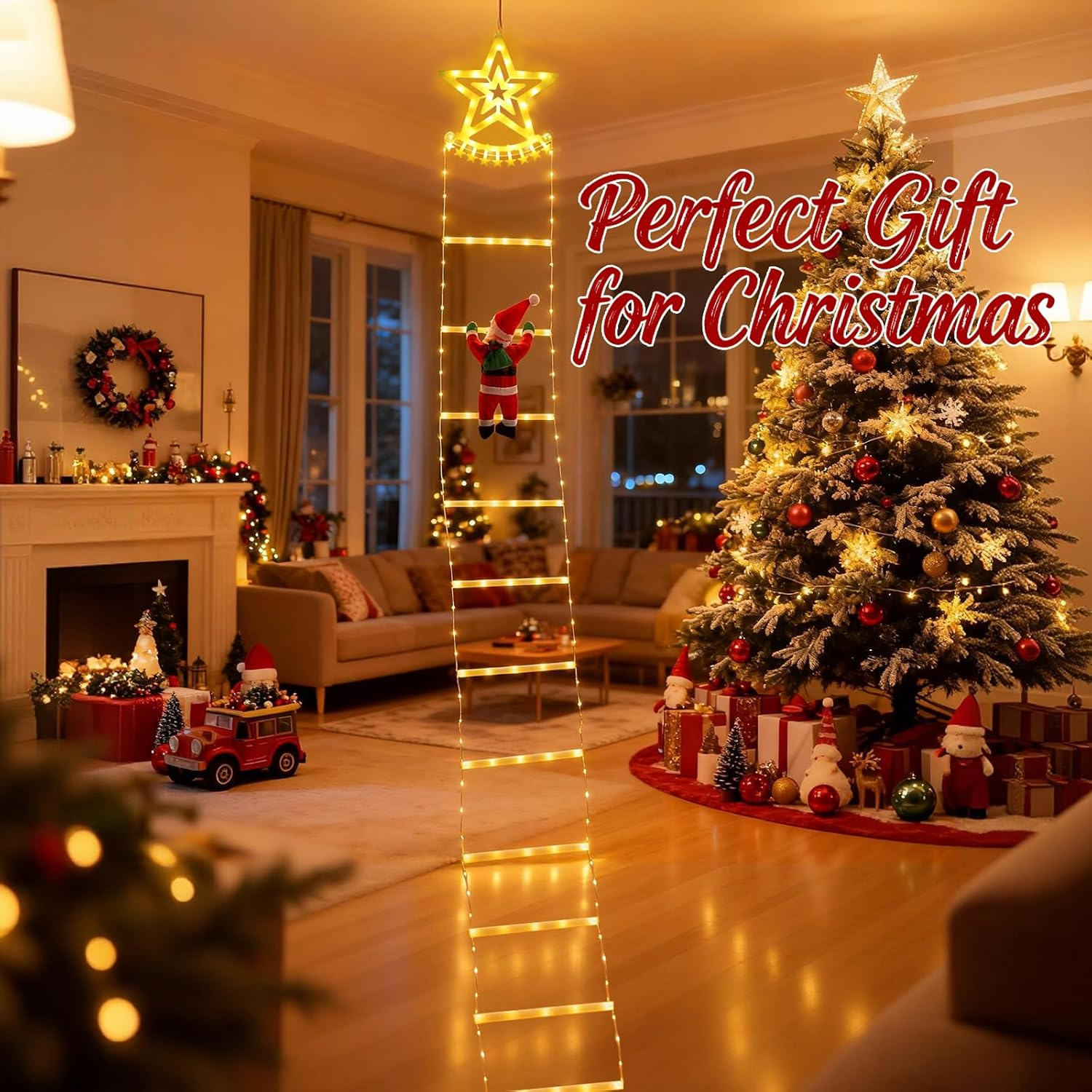 Qoosea LED Santa Claus Ladder Fairy Lights, 2.7 M LED Christmas Lighting Outdoor with Timer, Memory Function, 8 Modes, for Indoor Outdoor Christmas Tree Window Christmas Decoration image number 4