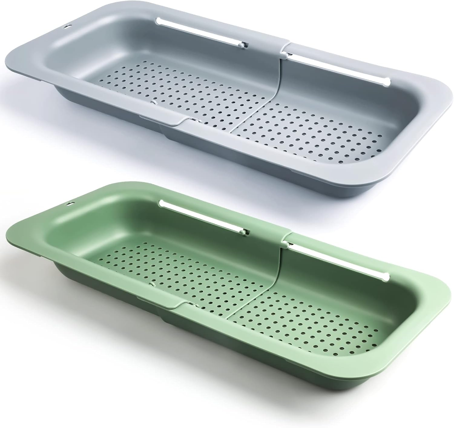 Extendable Colander Strainer over the Sink, Retractable Kitchen Sink Basket to Wash Vegetables and Fruits, Food Strainers to Drain Pasta and Dry Dishes, Plastic Colanders for Sink White Medium