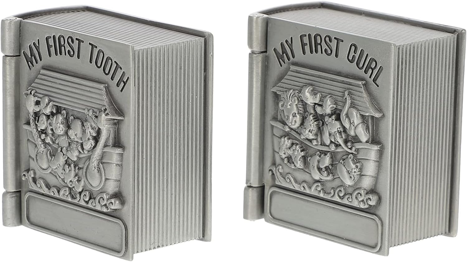 2 Pcs Baby First Tooth and Curl Keepsake Boxes Metal Storage Containers for Newborns Silver Retro Treasure Chest image number 6