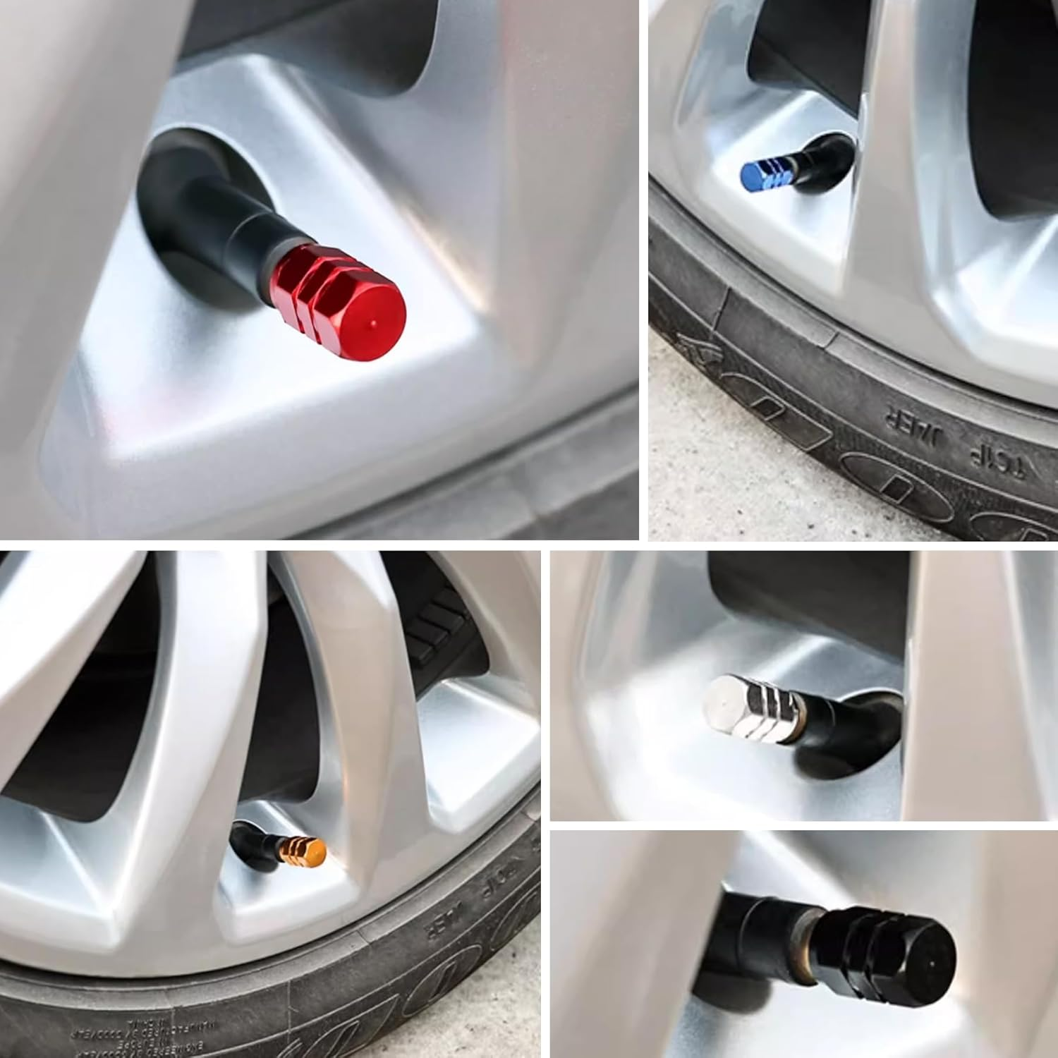 BOROLA Air Valve Caps for Tires, Aluminum Anodized, Corrosion-Resistant, for Cars and Motorcycles, Set of 5 (Red)