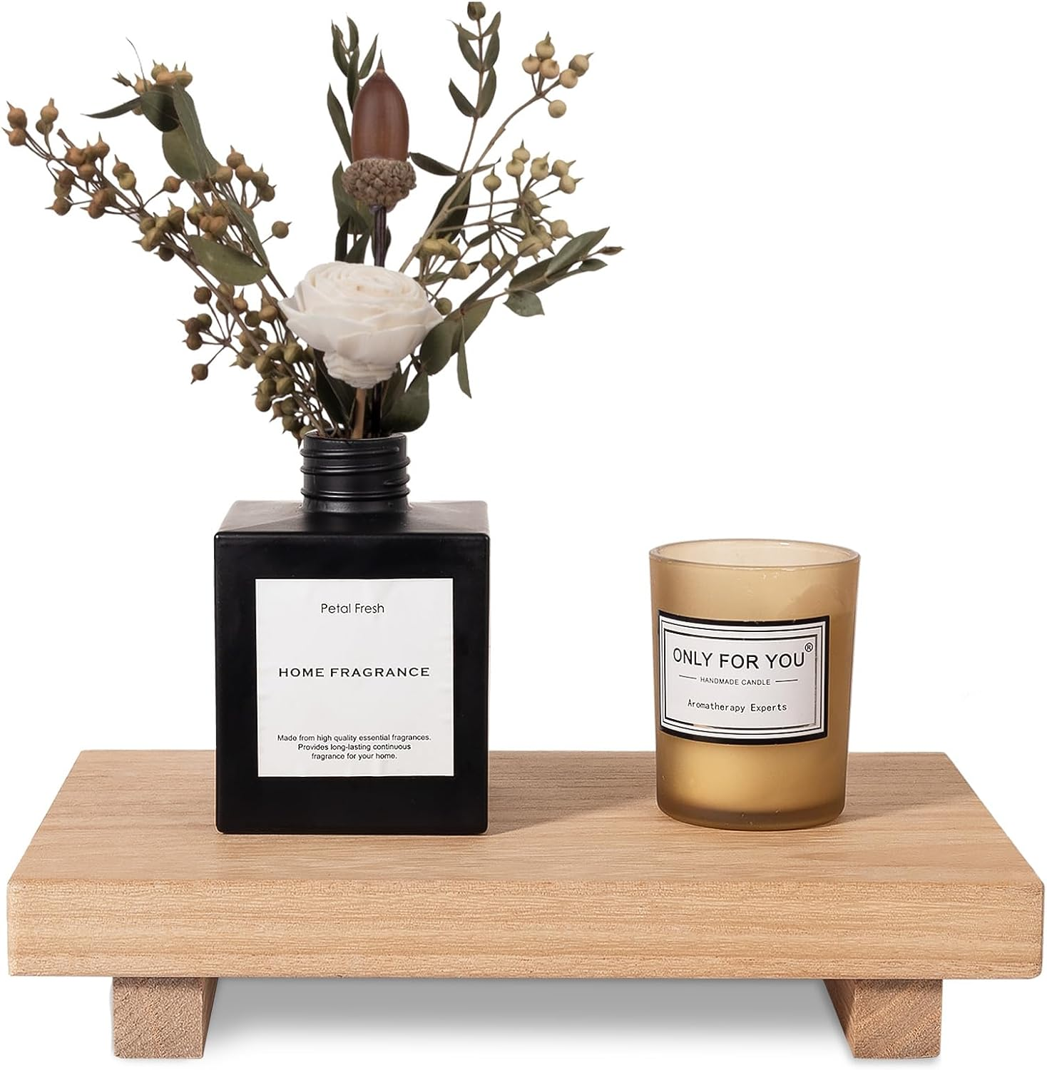 Zoocatia Small Wood Tray Pedestal Stand Farmhouse Bathroom Decor Decorative Wooden Riser Kitchen Soap Dish Holder for Vanity, Counter, Sink, Brown