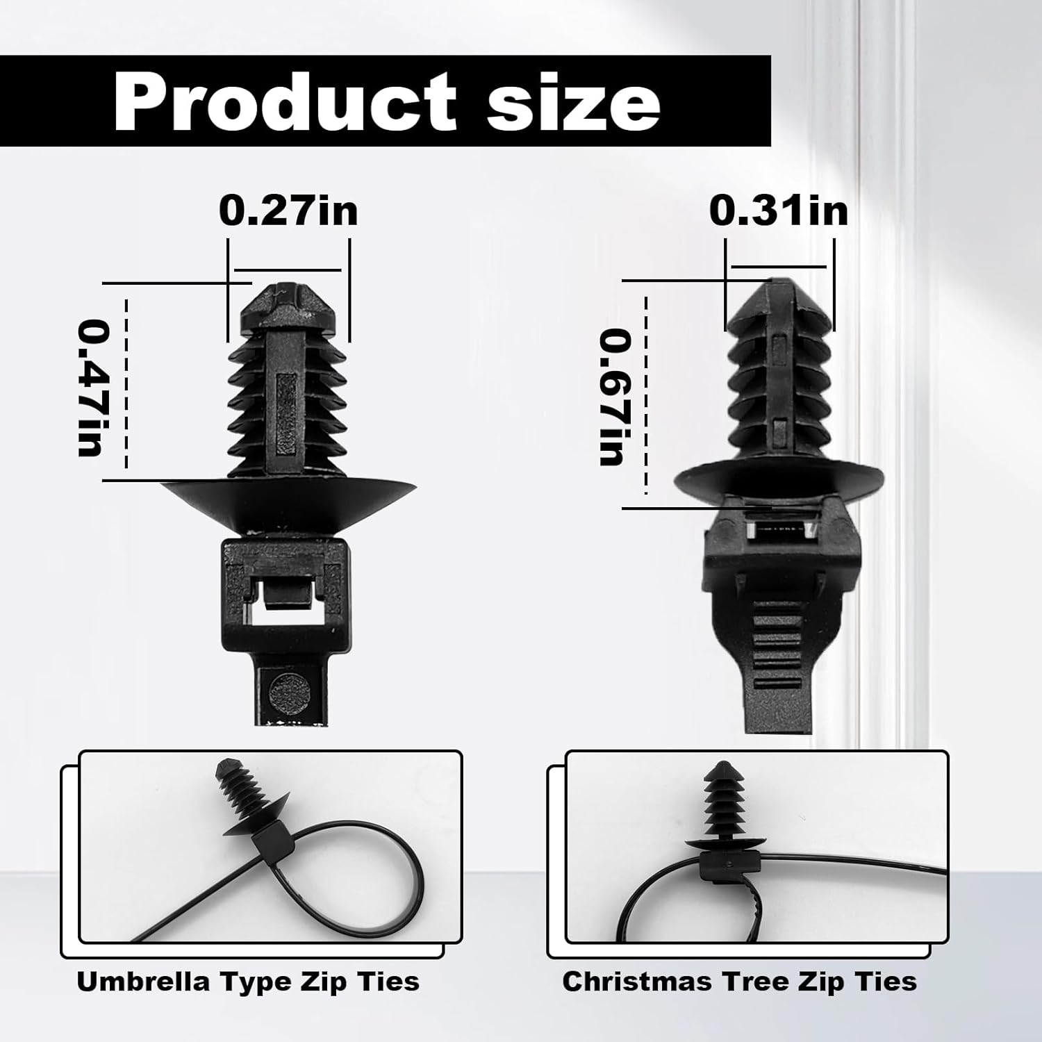 120Pcs Universal Nylon Push Mount Cable Zip Tie, Nylon Self Locking Cable Strap Compatible with Cars Boat Trailer Polaris UTV Side by Side Jeep Wrangler Engine Bay Wire Harness Restraint Ties image number 3