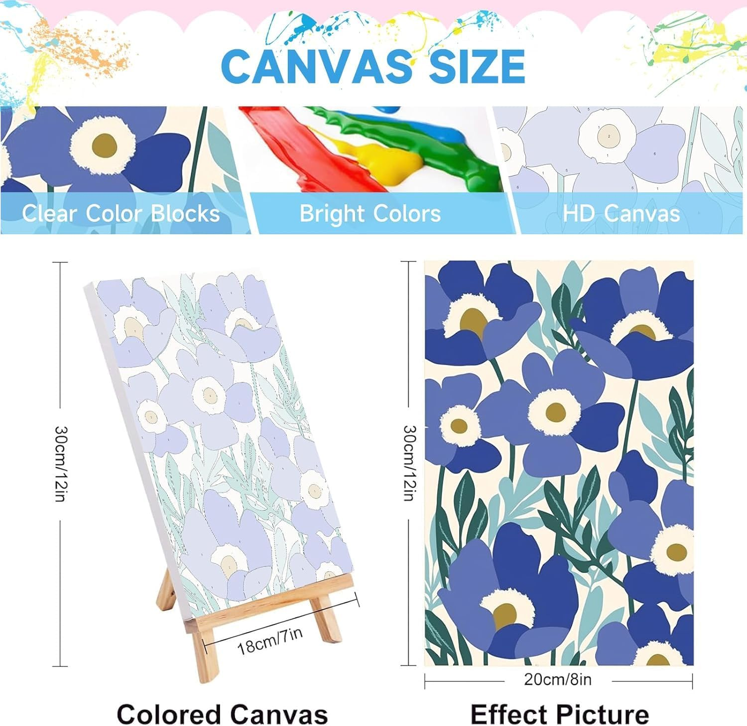 4 Pack Paint by Numbers Kit for Adults with Framed, Simple Flowers Easy Paint by Number Kits on Canvas with Wooden Easel, Floral Painting by Numbers for Beginner Gift Home Decor 8X12 In