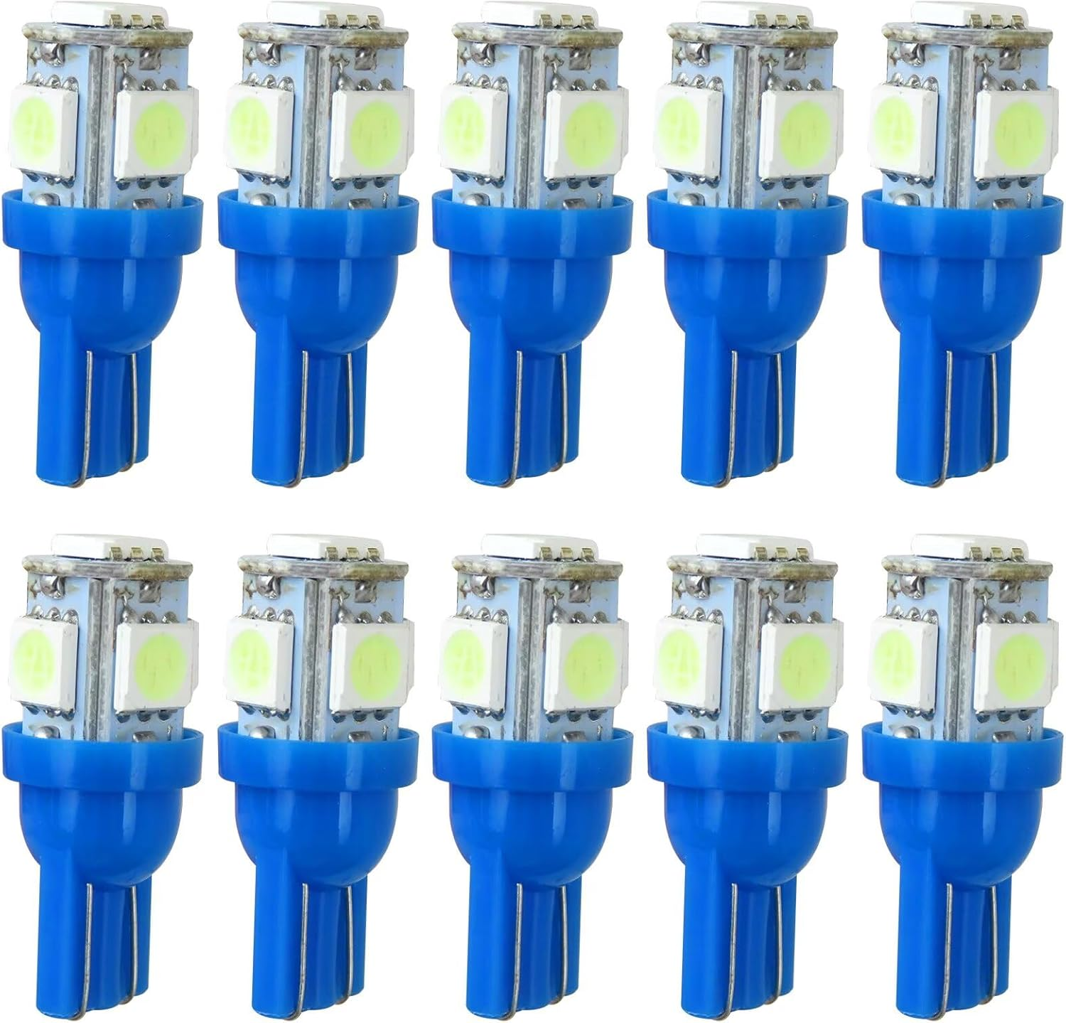 10PCS LED Bulb Replacement for T10 5SMD 5050 Globe Light Bulb Wedge Tail Plate Parker Interior Dash, 12 * 28Mm, 12V, Blue - Blue image number 3