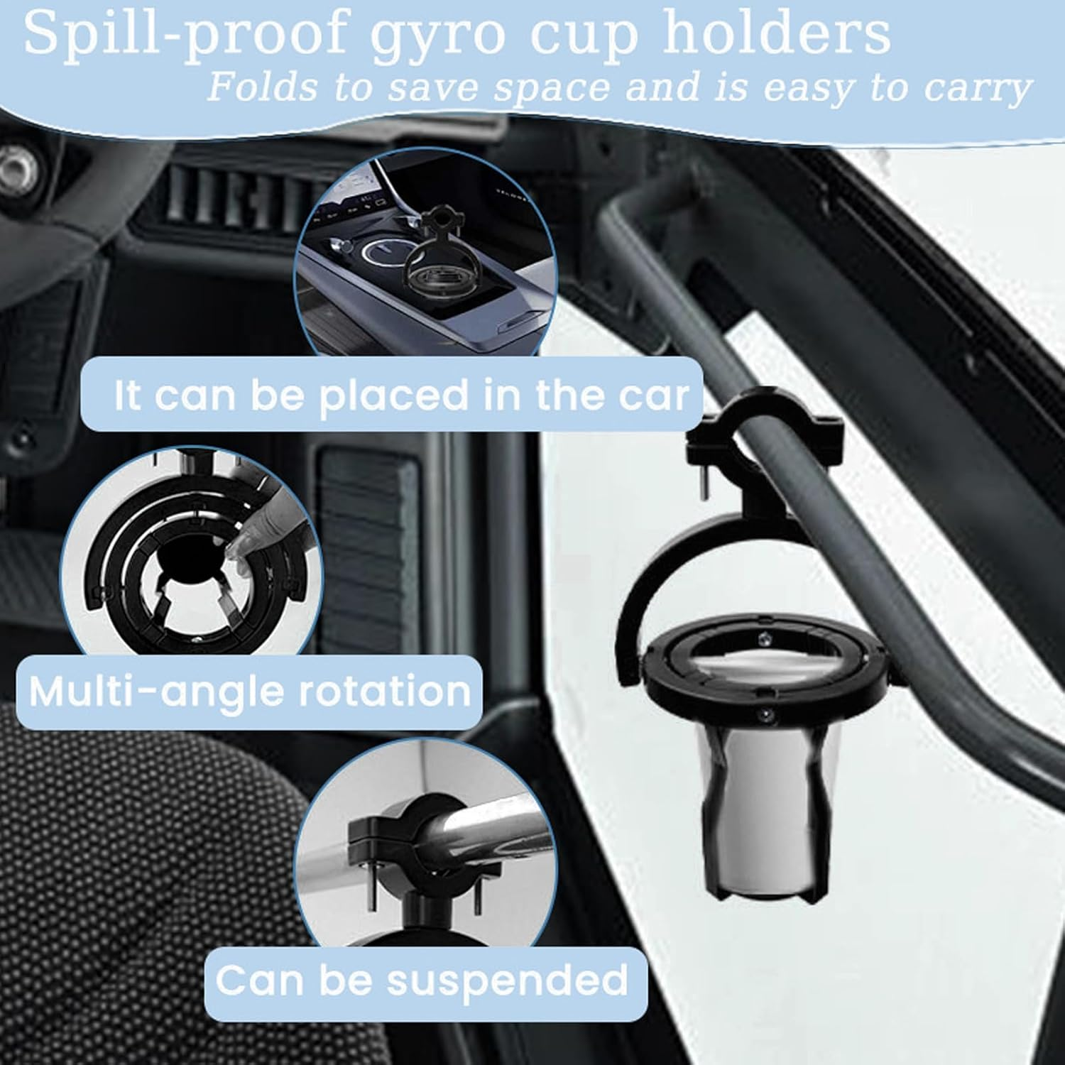 Gupcaqosjw Self Leveling Cup Holder | Anti-Spill Cup Holder | Water Bottle Cage with Gyroscope Technology for Bike Motorcycle Truck Sports Bus Driver Boat Tractor image number 2
