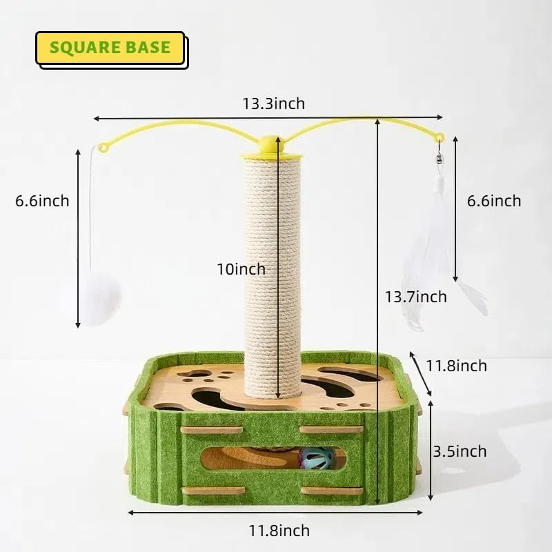 Cat Scratcher with Sisal Post and Interactive Maze Box &ndash; Rotating Teaser Wand, Wooden Base + Felt Material Puzzle Toy for Indoor Cats Play, Base Size 11.8"*11.8" (30 * 30Cm) Height 13.5" (35Cm) image number 6