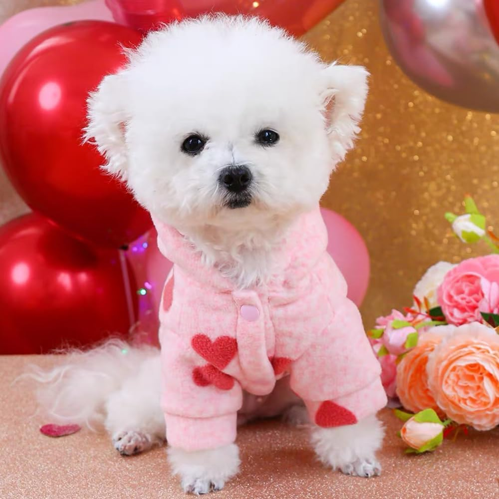 Dog Hoodies for Small Dog Clothes with Cute Heart Pattern Cat Hooded Pet Sweatshirt for Kitten (Pink, L) image number 3
