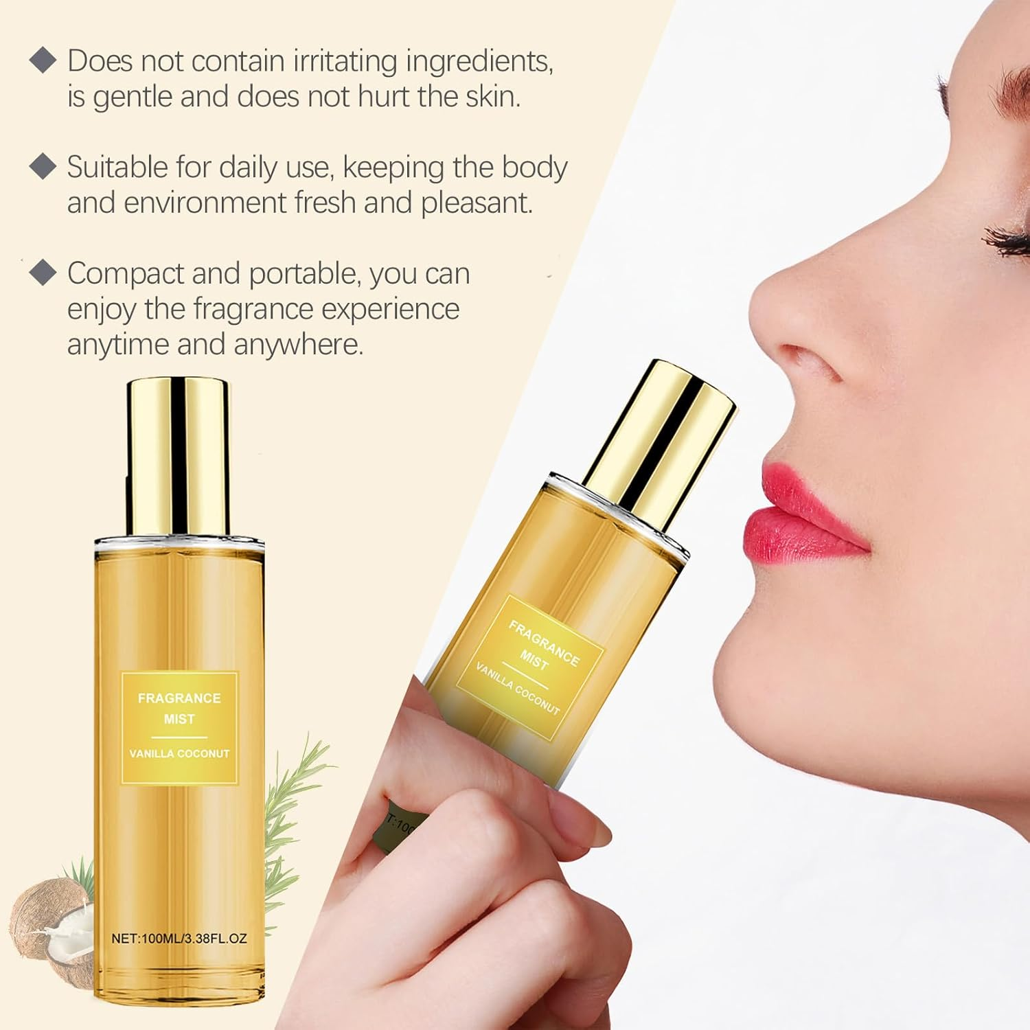 Vanilla Coconut Fragrance Mist, Long Lasting Hair and Body Mist, Body Spray Perfume Women, Long-Lasting Fragrance, Vanilla Coconut Passion Body Spray, Lightweight & Refreshing, for Women & Men (2Pcs) - 2Pcs image number 2