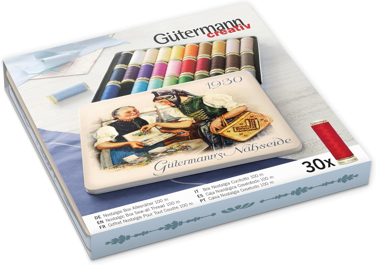 GUTERMANN Nostalgic Box Sew-All Thread 100MT 30 SPOOLS Assorted Colours 1930 image number 3
