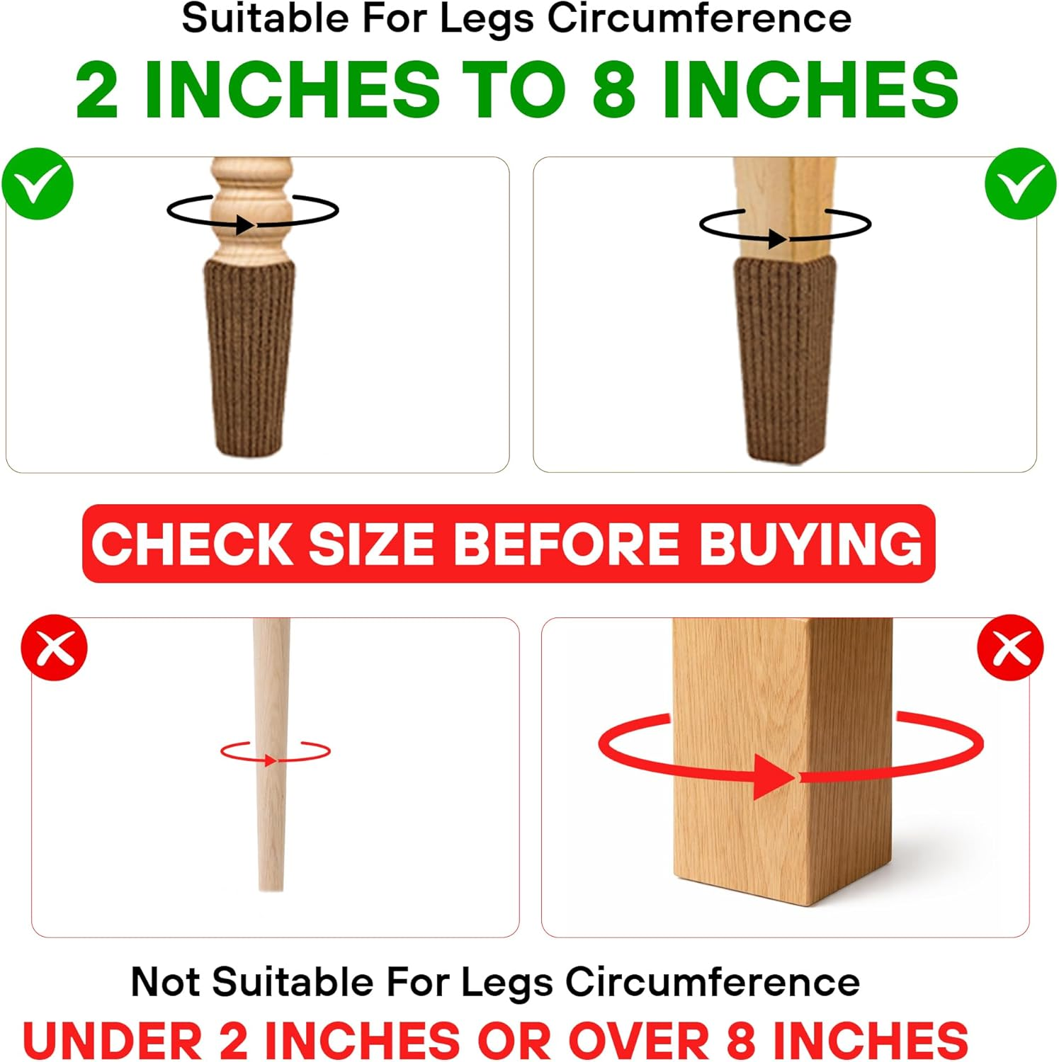 32 Pcs Brown Premium Chair Leg Socks Protectors for Hardwood Floors - Do Not Easily Fall off - Very Easy to Put on - Fits All Leg Shapes - High Elastic Bar Stool Leg Covers - Furniture Pads image number 5