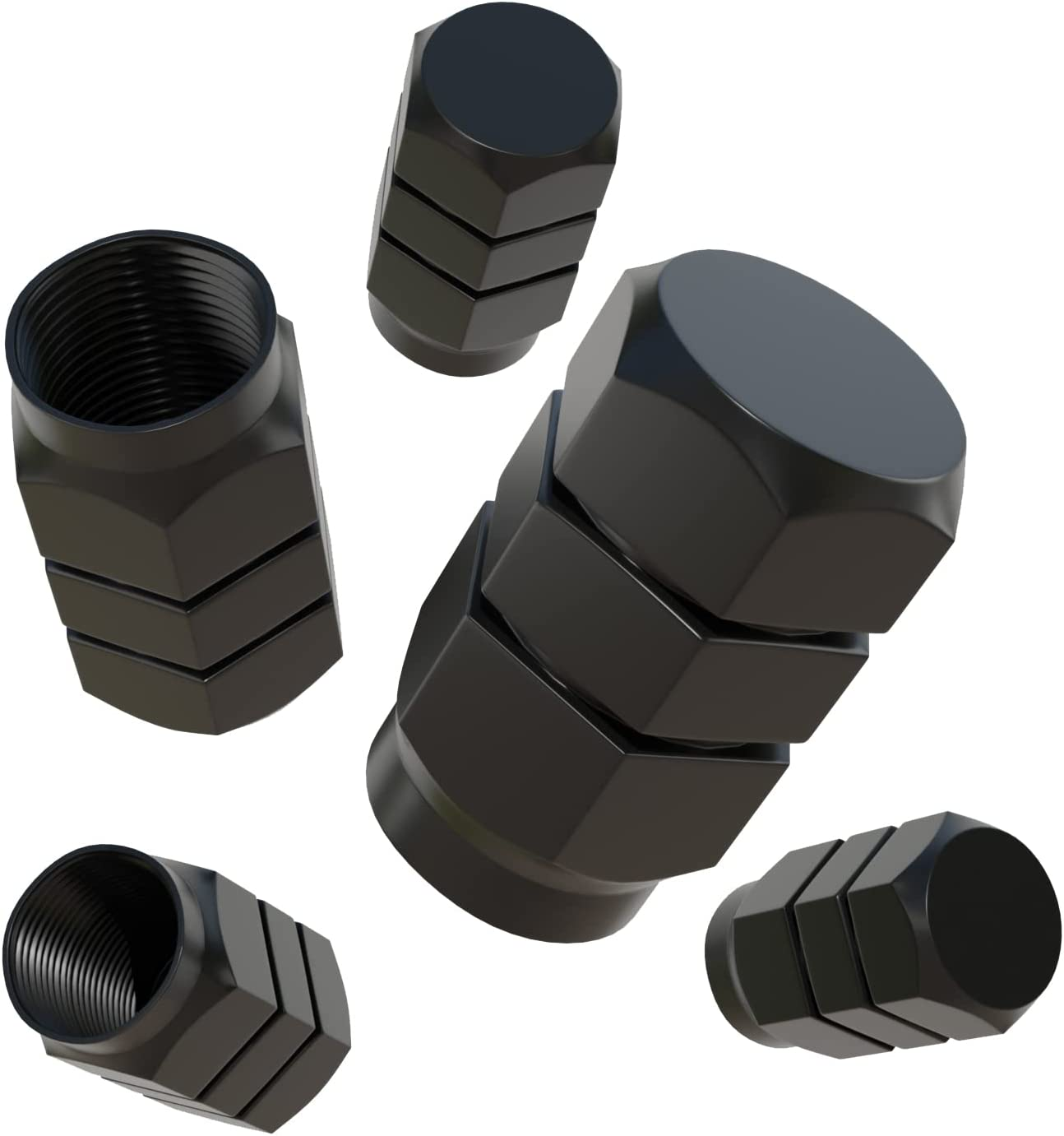 EKIND Tire Stem Valve Caps Wheel Aluminum Valve Covers Car Dustproof Tire Cap, Hexagon Shape, (Set of 5, Red)