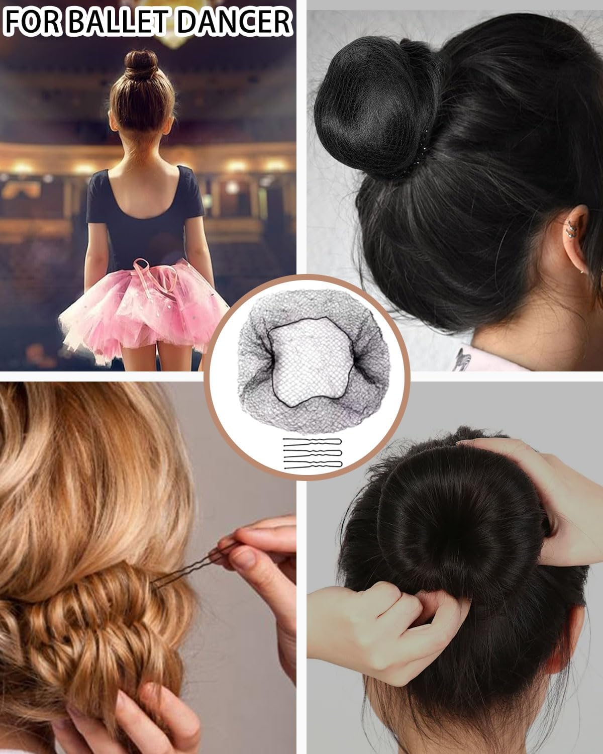 MYGLOAR 50 Pieces Invisible Hair Net and Bun Reusable Fine Mesh Ballet Bun Hair Net Elastic Hair Net for Nurses Dancers Flight Attendants (Black) image number 4