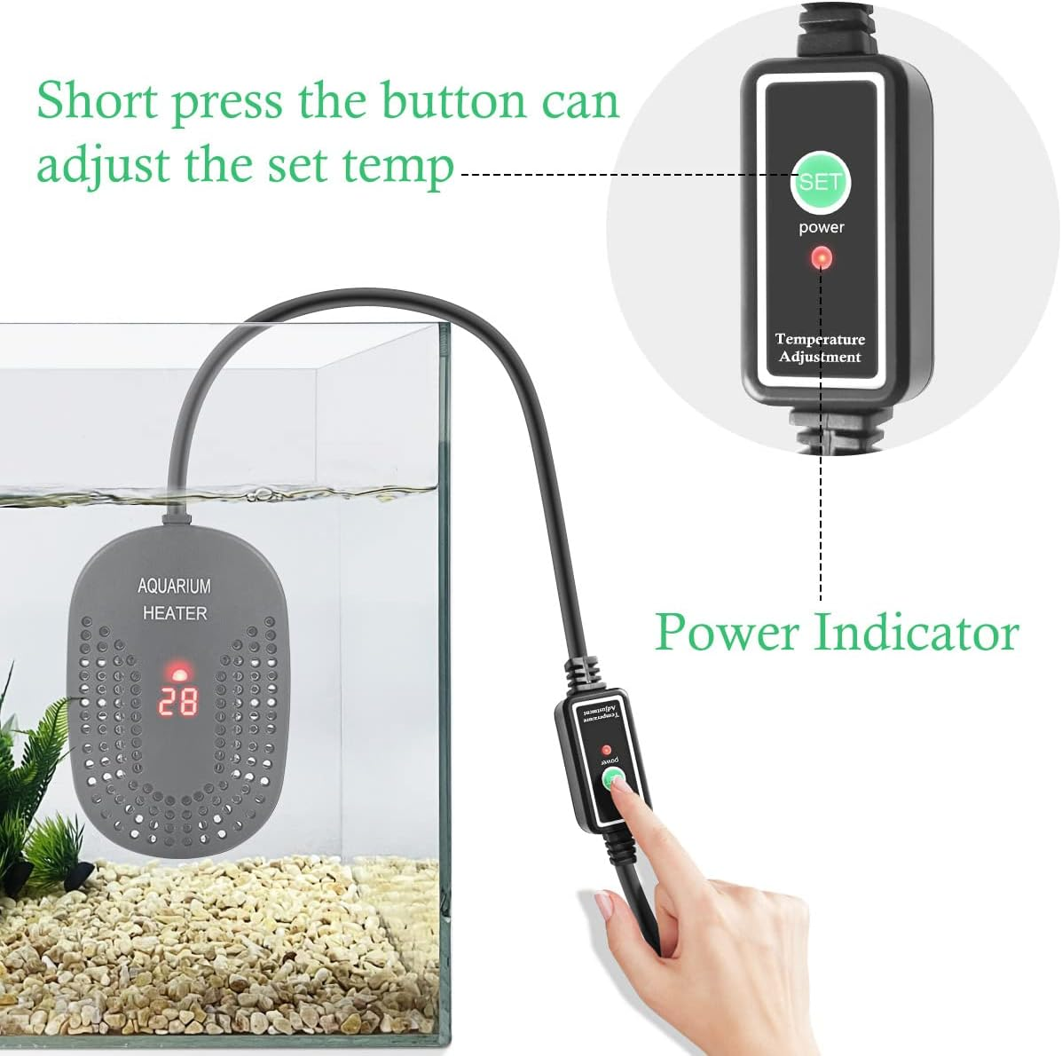 Mini Aquarium Heater 50W 100W, Submersible Fish Tank Heater with External Controller, Shatterproof Heater for 15-110L Fish and Turtle Tank, Betta Heater for Saltwater and Fresh Water (100W) image number 1