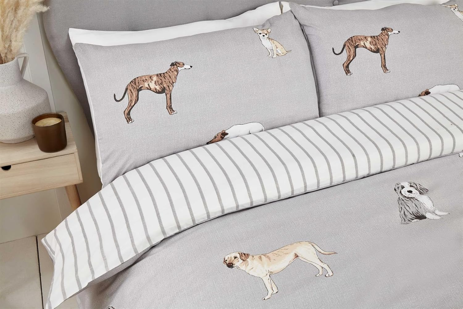 Rapport Home Dog Duvet Cover Set - Pawsome Reversible Microfibre Double Grey Bedding Set