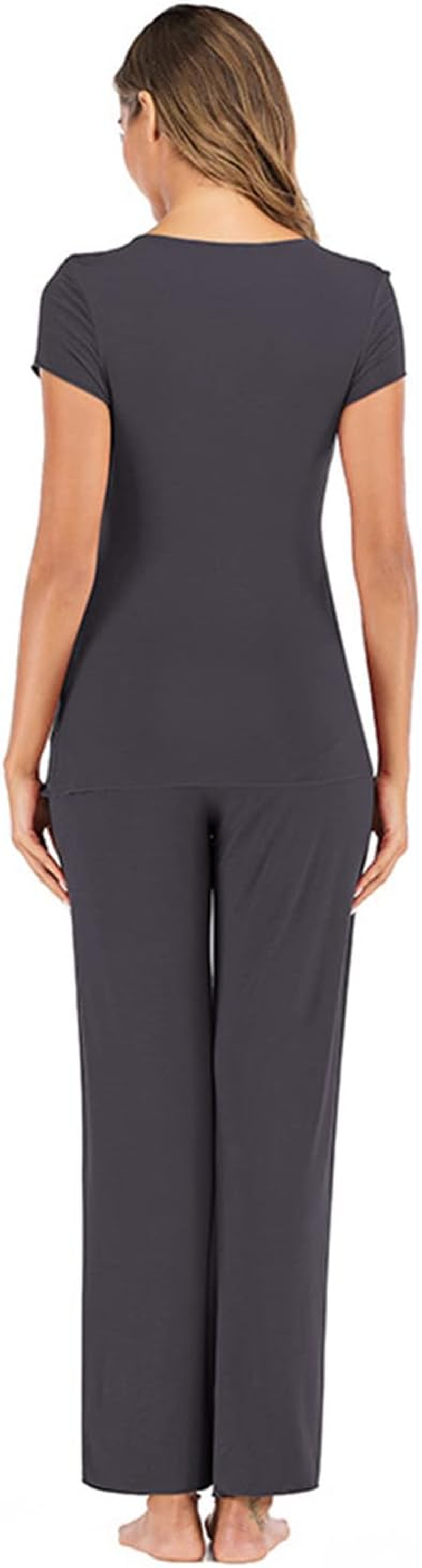 AIRMOOD Maternity Nursing Pyjamas Set, Super Soft V-Neck Short Sleeve Sleepwear Breastfeeding Loungewear Nursing Nightie Pjs for Pregnant Women, Maternity Clothing for Home Hospital image number 3