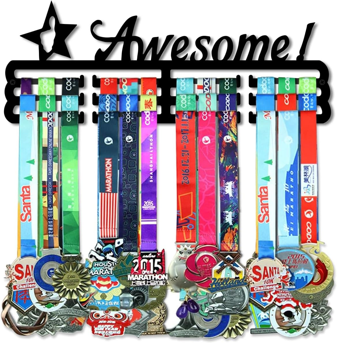 Resama Medal Hanger Holder Display Wall Rack Frame Shelf-Medal Hanger Awards Ribbon Soccer,Gymnastics,Holder Display Rack for 60 Medals